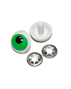 Safety Plastic Frog Eyes with Metal Backings White with Green and Black Pupil 22mm One Pair